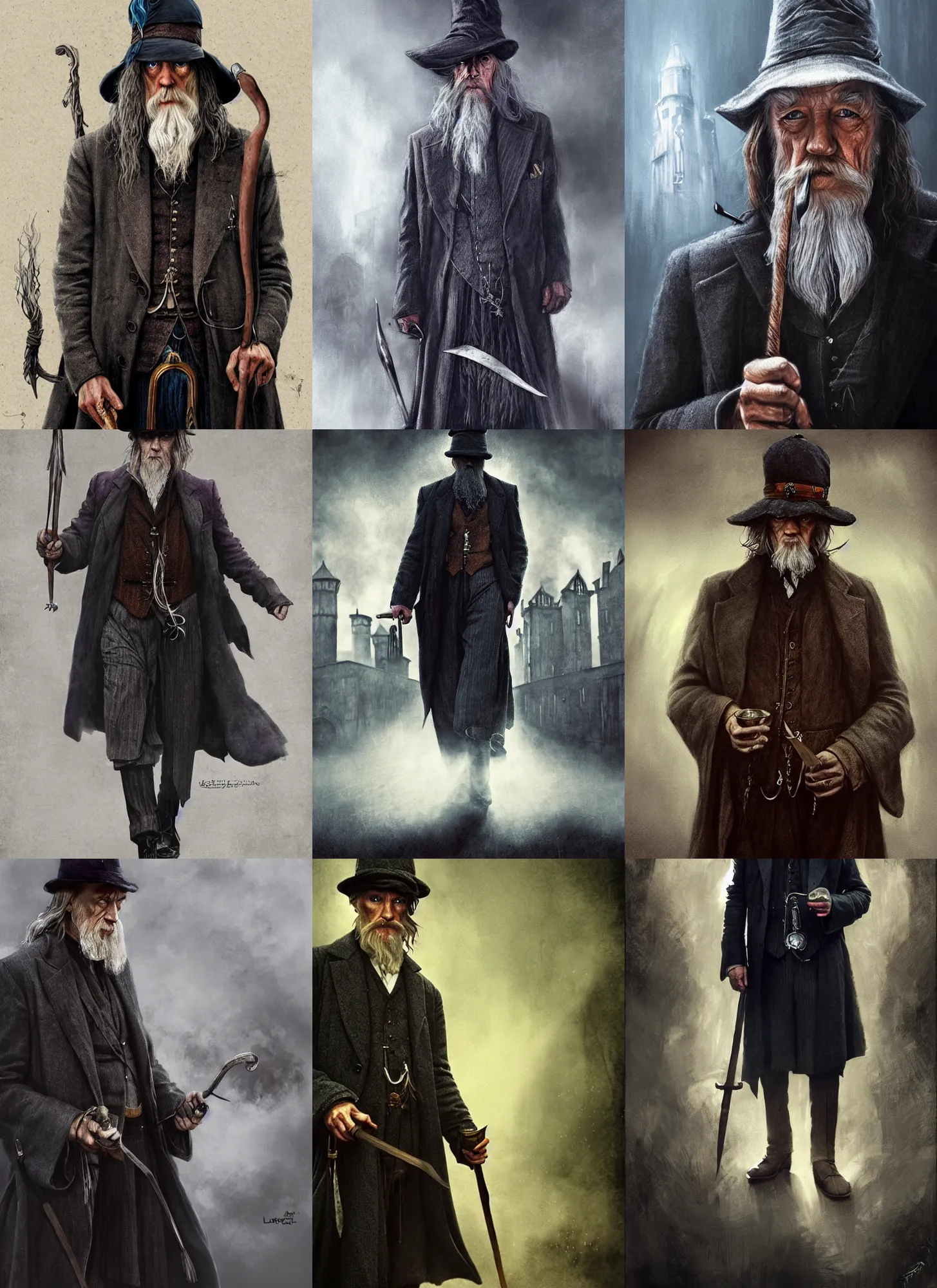 Prompt: Gandalf wearing a peaky blinders suit, vivid colors, dark shadows, contrast, concept art, sharp focus, digital art, Hyper-realistic, 4K, Unreal Engine, Highly Detailed, Dramatic Lighting, Beautiful, by Brom, bastien lecouffe-deharme