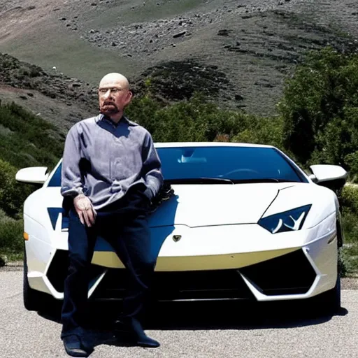 Image similar to walter white in a lamborghini