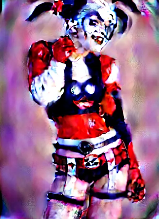 Prompt: kodak portra 4 0 0 of wendy's mascot wendy thomas as harley quinn, nostalgic mood 8 k, soft light, volumetric lighting, highly detailed, 1 5 0 mm lens, elegant, vhs still photo realistic skin texture