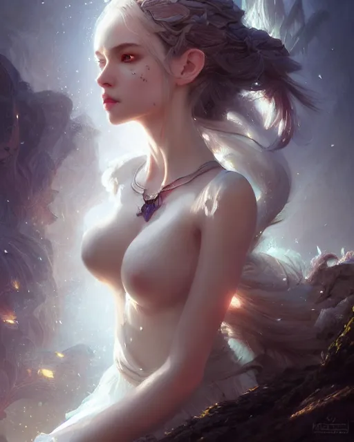 Image similar to a ( ( girl as personification of intellect ) ), beauty, fantasy, digital painting by krenz cush art, greg rutkowski, artgerm, laurie greasly, wlop, intricate, highly detailed!!, sharp focus, smooth, epic composition, unreal engine, masterpiece, 8 k, interesting background