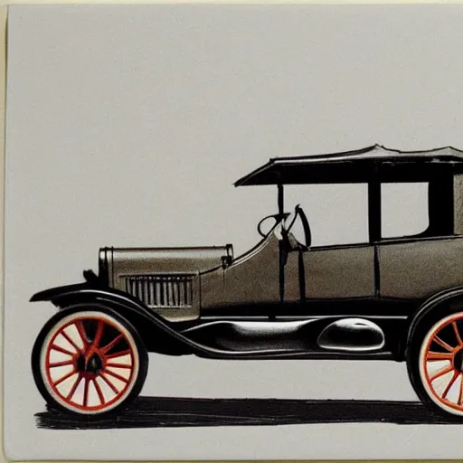 Image similar to a wax sketch of a ford model t