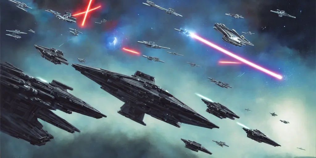 star wars space battle in outer space : swarm of small