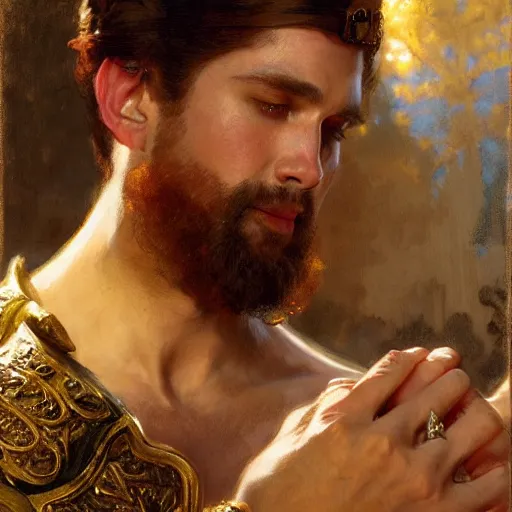 Prompt: attractive fully clothed king confesses his love for his attractive fully clothed male prince. highly detailed painting by gaston bussiere, craig mullins, j. c. leyendecker 8 k