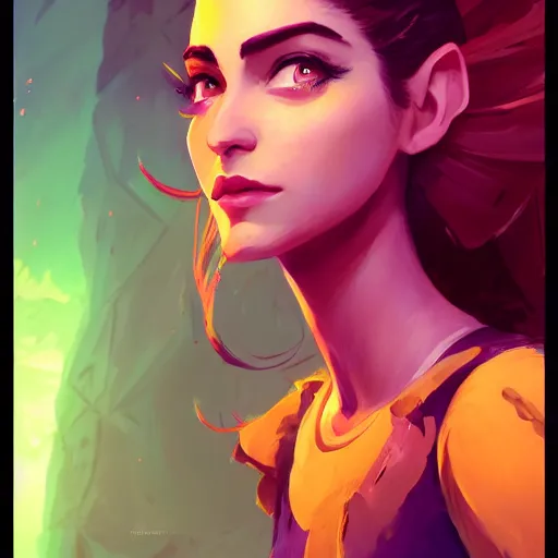 Image similar to beautiful female portrait, maya ali mage, gloomhaven, dynamic lighting, gaudy colors, octane render aesthetic, matte painting concept art, official fanart behance hd artstation by jesper ejsing, by rhads and makoto shinkai and lois van baarle and ilya kuvshinov and rossdraws