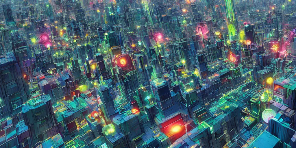 Image similar to DMT city, concept art by beeple, android jones and Seth McMahon