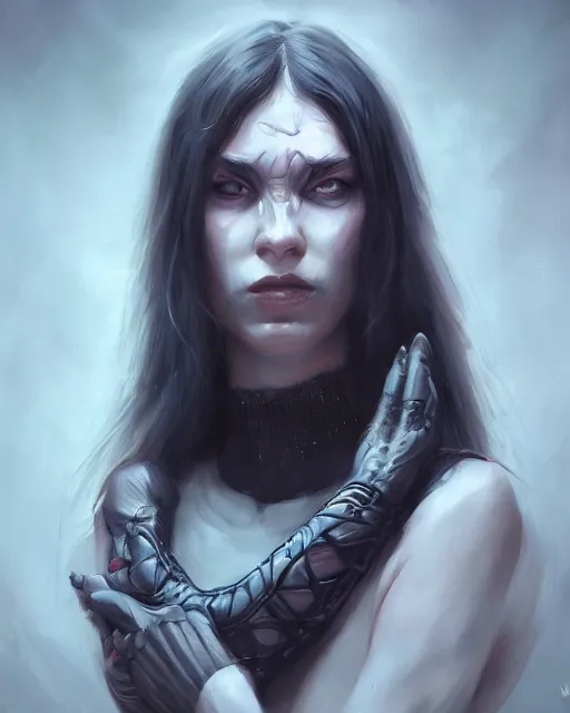 Prompt: portrait of the embodiment of darkness by Mandy Jurgens, Valentina Remenar, artgerm, trending on artstaton, intricate