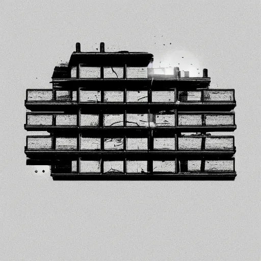 Image similar to glitched brutalism, artstation, monochrome, great composition