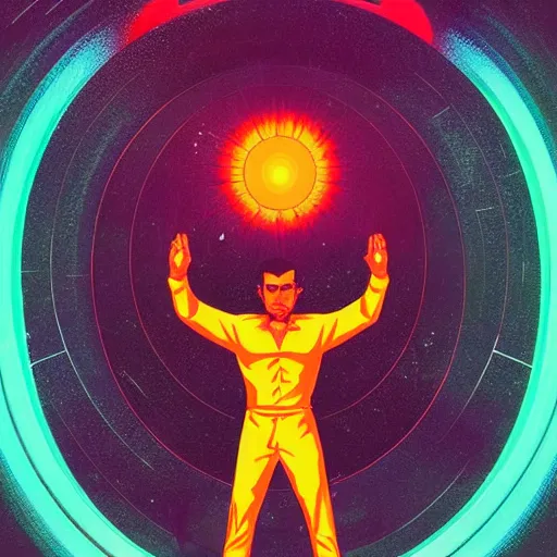 Image similar to a powerful psychic man emitting psychic powers, by kilian eng,