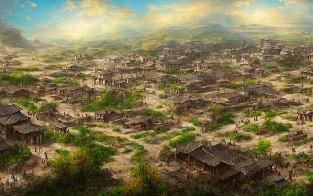 Prompt: a lively ancient city in the open eurasian steppes, beautiful spring view, matte painting, highly detailed, sharp