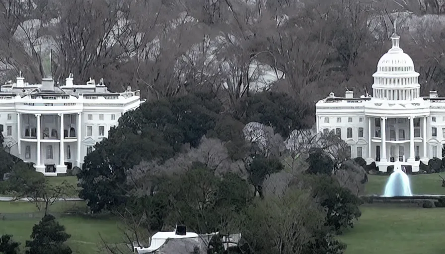 Prompt: gandalf attacks the white house, cnn news footage taken from above.