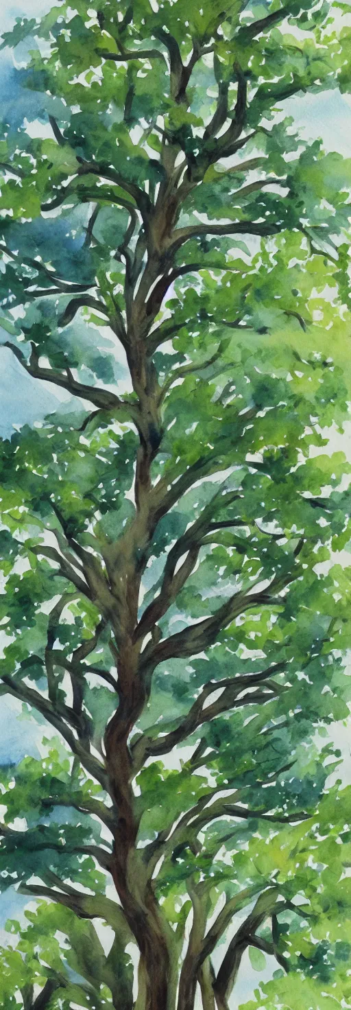 Image similar to a watercolor painting of a lush tree