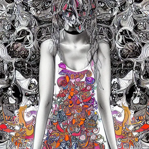 Image similar to the portrait of a beautiful young woman partially made up of bell peppers of all colors, an ultrafine detailed illustration by james jean, intricate linework, bright colors, final fantasy, behance contest winner, vanitas, angular, altermodern, unreal engine 5 highly rendered, global illumination, radiant light, detailed and intricate environment