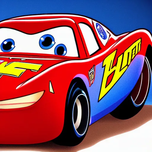 Image similar to lightning mcqueen beating old cars comic style high resolution