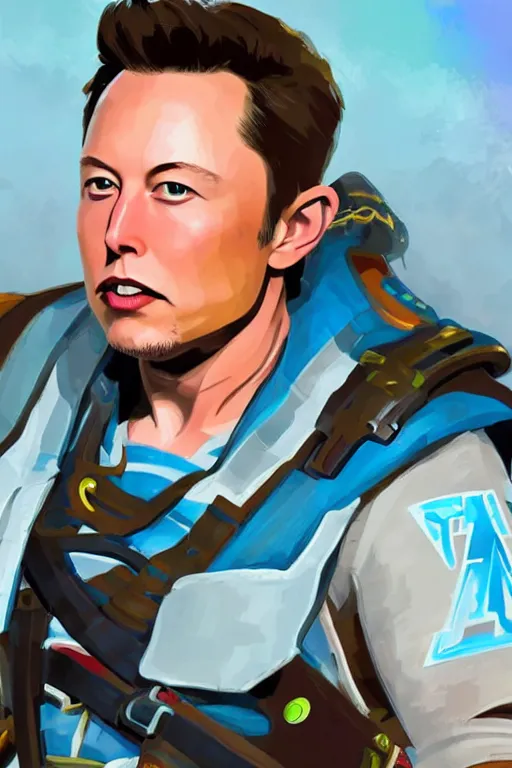 Prompt: an in game portrait elon musk of from the legend of zelda breath of the wild, breath of the wild art style.