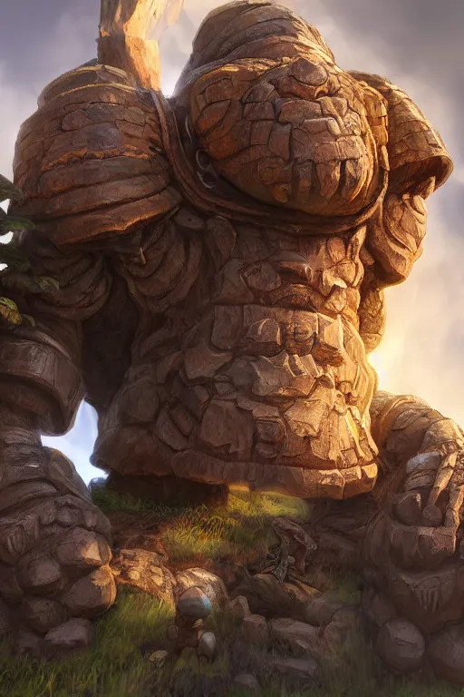 Image similar to zelda fantasy art giant golem troll wood rock greeble gemstone, global illumination ray tracing hdr fanart arstation by sung choi and eric pfeiffer and gabriel garza and casper konefal