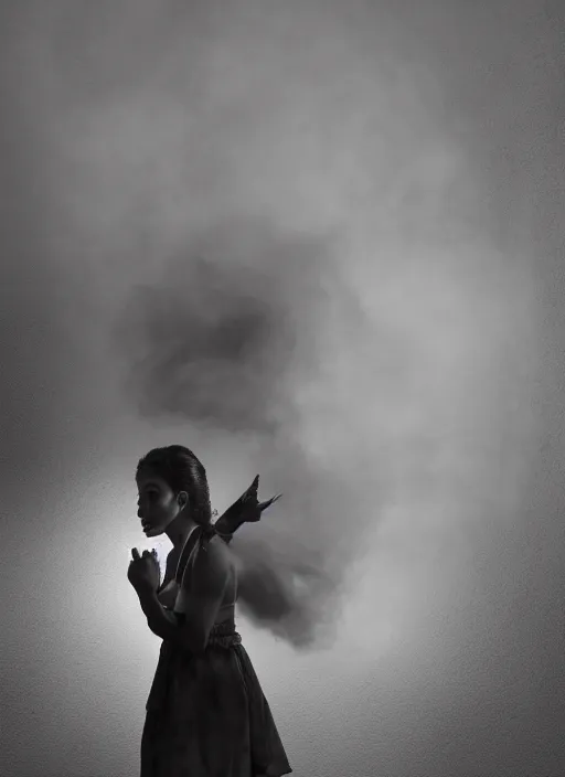 Image similar to a Photorealistic dramatic hyper realistic render of a glamorous Mexican Nahual smoke by Ken Brower and Deborah Ory, Lois Greenfield, Beautiful dynamic dramatic dark moody lighting, volumetric, shadows, cinematic atmosphere, Octane render, 8K