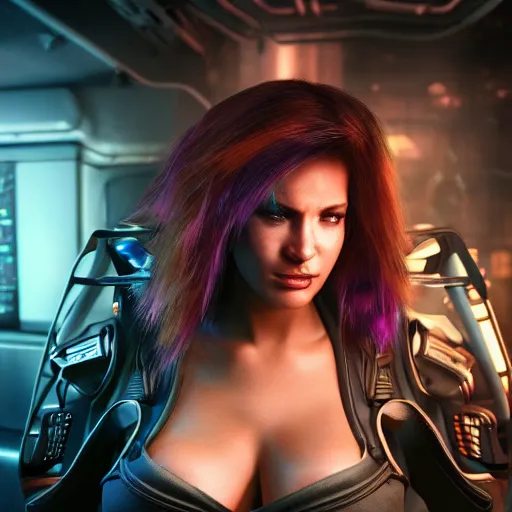 Image similar to high quality portrait of Kerrigan from starcraft in a cyberpunk cyberpunk cyberpunk cafe, realism, 8k, award winning photo