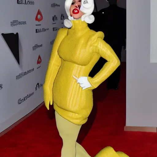 Prompt: lady gaga wearing a emmental cheese based dress