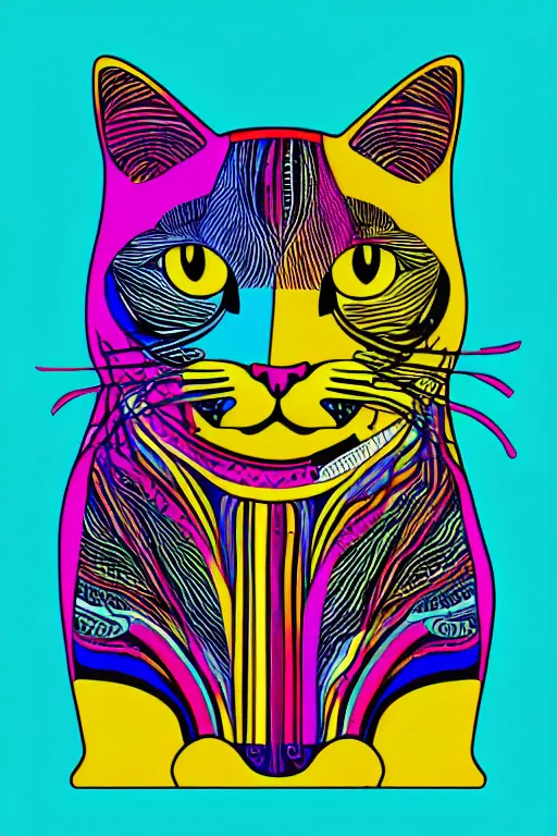 Image similar to minimalist boho style art of a colorful cat, illustration, vector art