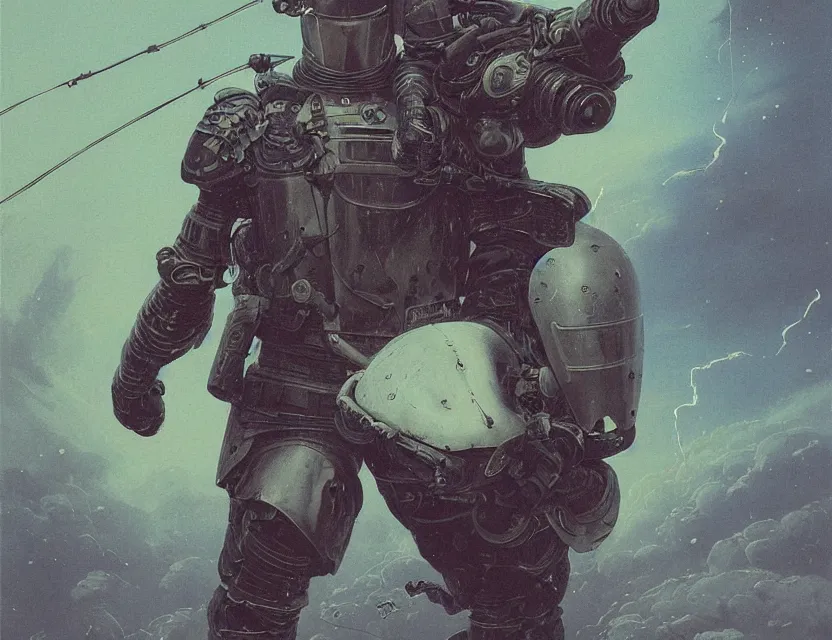 Image similar to a detailed portrait painting of a bounty hunter in combat armour and visor. cinematic sci-fi poster. Flight suit and wires, accurate anatomy. Samurai influence, knight influence. fencing armour. portrait symmetrical and science fiction theme with lightning, aurora lighting. clouds and stars. Futurism by moebius beksinski carl spitzweg moebius and tuomas korpi. baroque elements. baroque element. intricate artwork by caravaggio. Oil painting. Trending on artstation. 8k