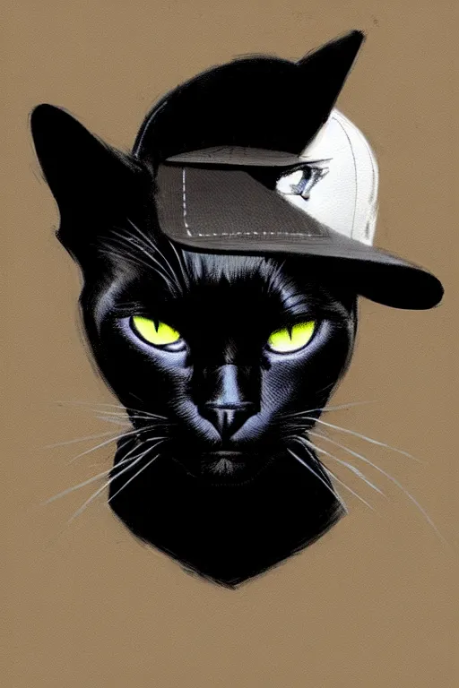 Image similar to ! dream greg rutkowski black cat in snapback coding