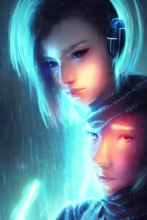 Image similar to portrait futuristic cute cyberpunk young female Alchemist, in futuristic stormy heavy snowy thunder tokyo rooftop Enchantment cyberpunk night, ssci-fi, fantasy, intricate, very very beautiful, elegant, neon light, highly detailed, digital painting, artstation, concept art, soft light, hdri, smooth, sharp focus, illustration, art by tian zi and craig mullins and WLOP and alphonse mucha
