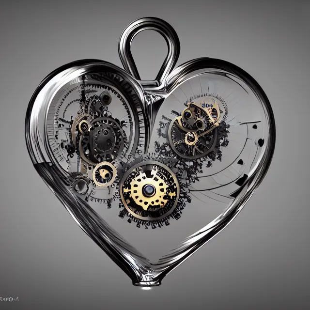 Prompt: intricate clockwork inside of a glass heart, cgsociety, houdini, 8 k