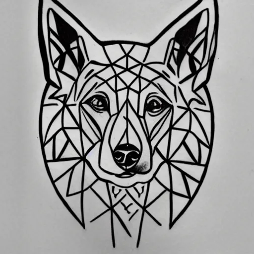 Image similar to tattoo design, stencil, tattoo stencil, traditional, a world famous tattoo of a geometric dog