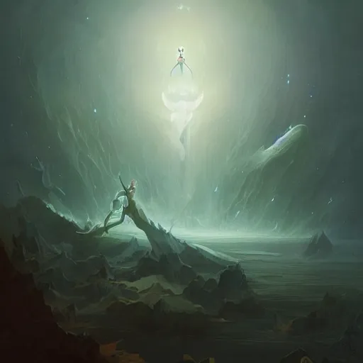 Image similar to a fantasy art painting by peter mohrbacher of a being of unknowable mystery