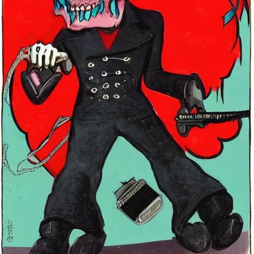 Prompt: the red skull playing an electric guitar