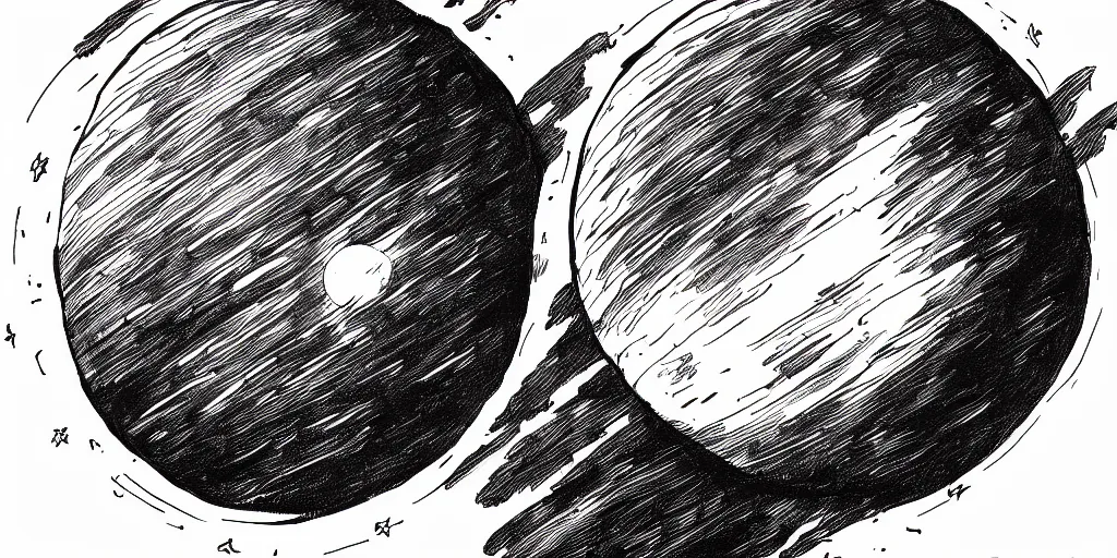 Image similar to ink lineart drawing of a planet, looming over an astronaut's shoulder, wide angle, space background, artstation, etchings by goya, chinese brush pen, illustration, high contrast, deep black tones contour