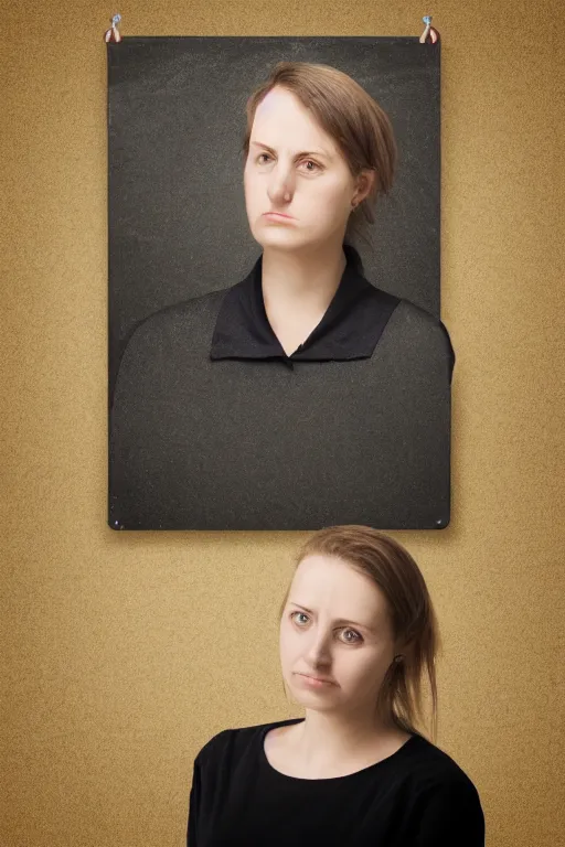 Image similar to photo of depressive teacher near blackboard, women, 2 5 year old, portrait, realistic, detailed