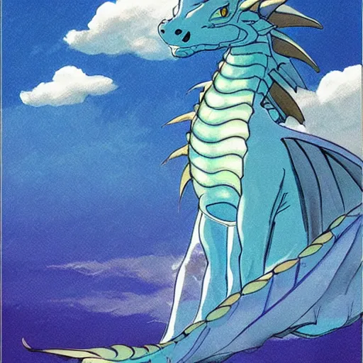 Image similar to beautiful dragon in the sky ,by Studio ghibli, concept art, golden ratio