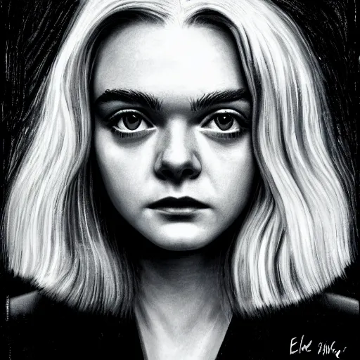 Prompt: professional painting of Elle Fanning in the style of The Twilight Zone, head and shoulders portrait, symmetrical facial features, smooth, sharp focus, illustration, intricate, stormy weather, extremely detailed masterpiece,