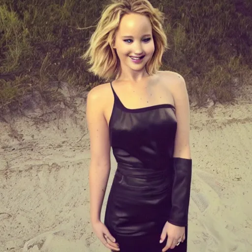 Image similar to Jennifer Lawrence with a flirty smile at a lookbook photo shoot