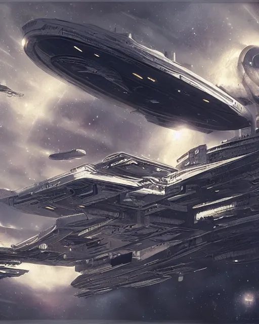 Prompt: starship enterprise, hyper realistic, scifi art, in the style of greg rutkowski, intricate, hyper detailed