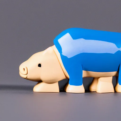 Prompt: product photo of a toy wooden hippo, segmented, blue paint on top, specular lighting