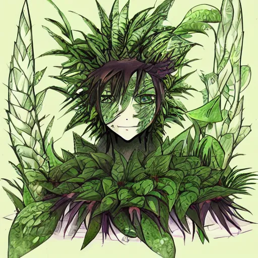 Image similar to a monster made of plants, anime art style, trending on art station