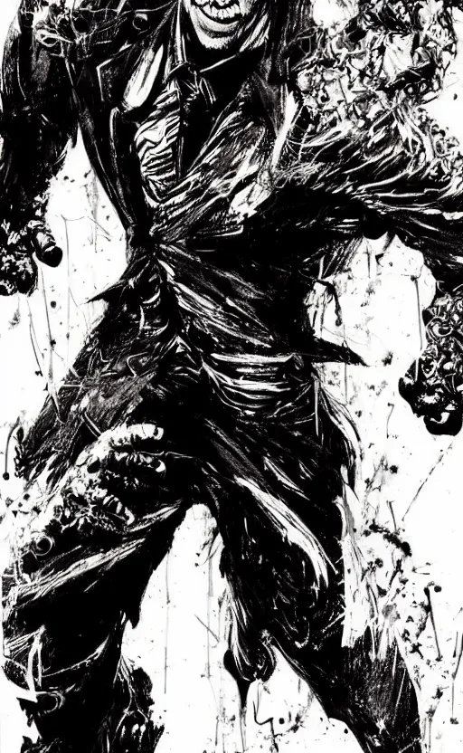 Prompt: full body portrait of nick cave with all the evil inside him, concept art, sumi - e style, intricate linework, artstation, trending, highly detailed, smooth, focus, art by yoji shinkawa and glenn fabry, lee bermejo, gabriele dell'otto