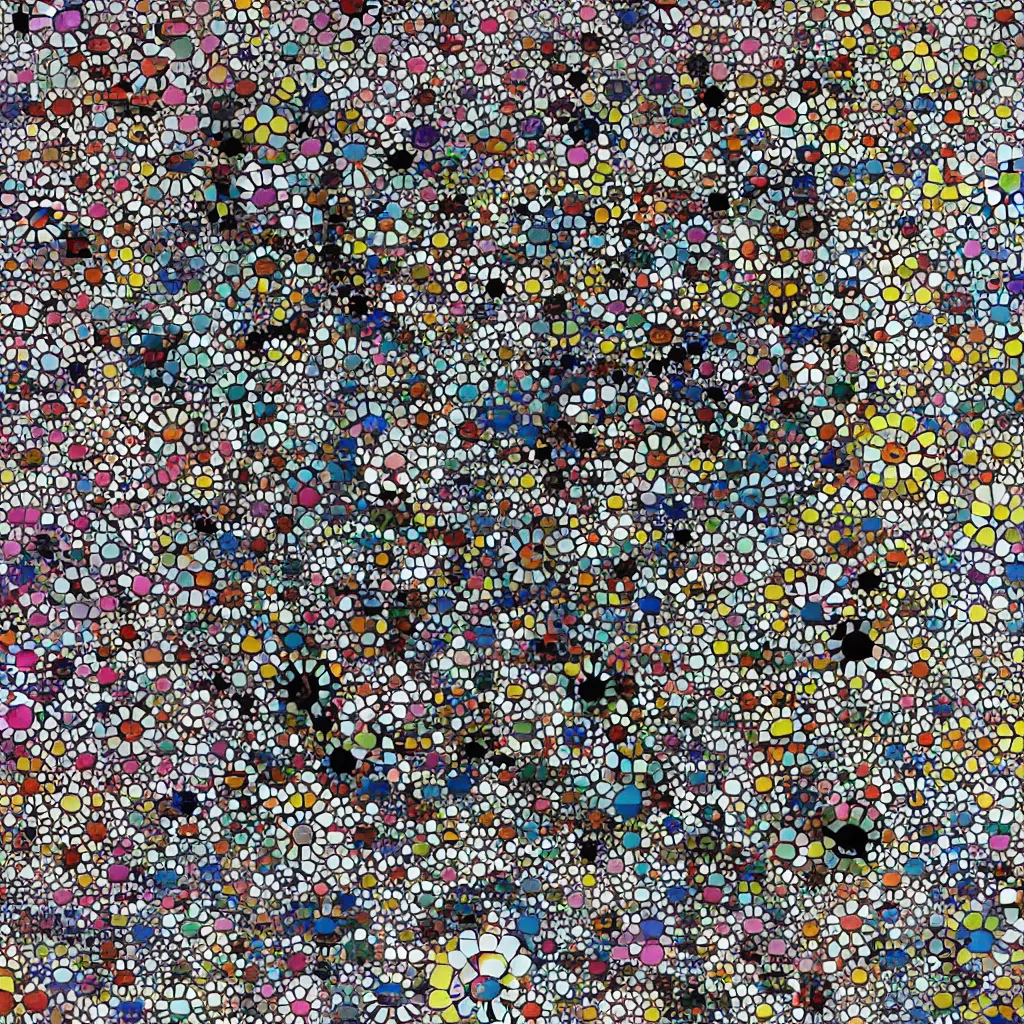 Image similar to camouflage made of love, style of takashi murakami, abstract, rei kawakubo artwork, cryptic, stipple, lines, splotch, color tearing, pitch bending, lines, blotches, color splotches, dark, ominous, abstract, minimal, points, technical, painting