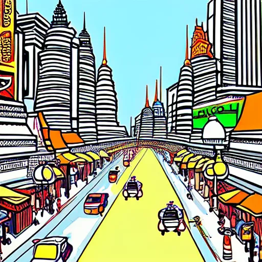 Image similar to a bangkok street background illustrated by albito mielgo - w 1 0 2 4