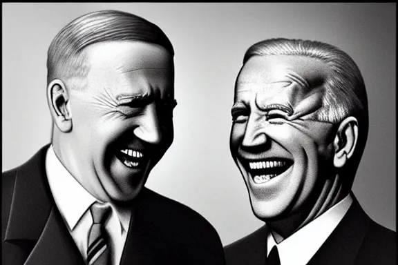 Image similar to “ very very intricate photorealistic photo of hitler and joe biden laughing together, detailed natural lighting, award - winning crisp details ”