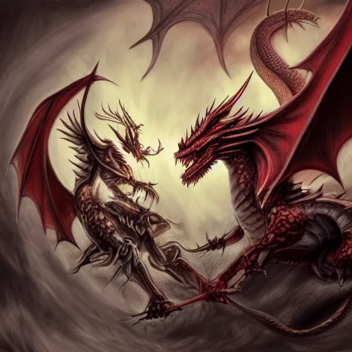 Image similar to a drawing of a dragon and a demon fighting, an illustration of by Anne Stokes, deviantart, fantasy art, d&d, grotesque, polycount