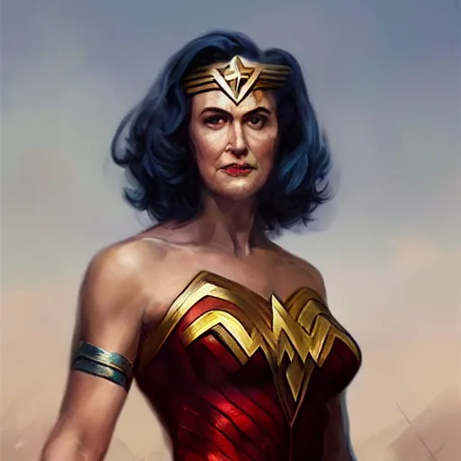 Image similar to portrait of Bea Arthur as Wonder Woman, art by greg rutkowski, matte painting, trending on artstation