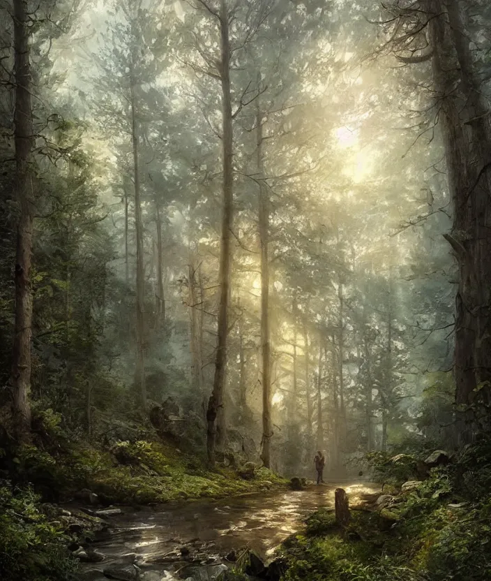 Image similar to most epic landscape, epic cinematic hyperrealism masterpiece. realistic poster with shaded lighting by craig mallismo, artgerm, jeremy lipkin and michael garmash, unreal engine, radiant light, detailed and complex environment, digital art, art station trends, environmental portrait, low angle, 3 5 mm, forest path, misty