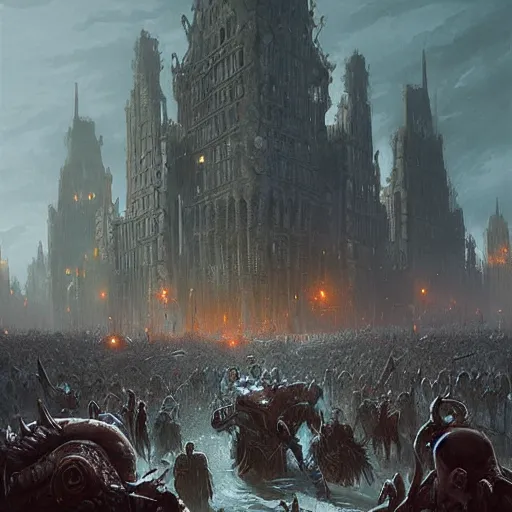 Prompt: a hoard of the dead about to take over a city, ultra detailed, fantasy illustration, by greg rutkowski