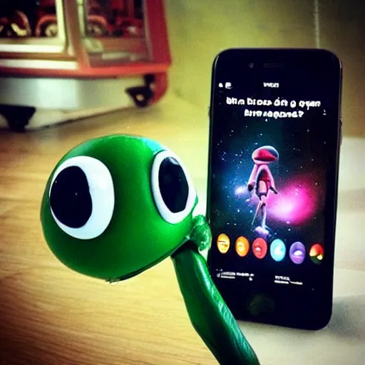 Prompt: “ ET fighting with Marvin the Martian over a phone”