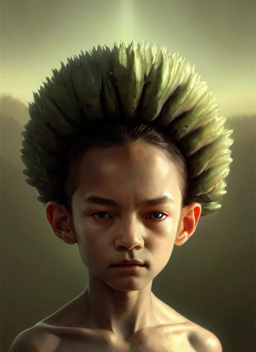 Prompt: a portrait of an alien sage child with an enormously large head, an ancient pale sage child from a different realm, highly detailed, digital painting, artstation, concept art, intricate, elegant, smooth, sharp focus, art by wlop, mars ravelo and greg rutkowski and craig mullins