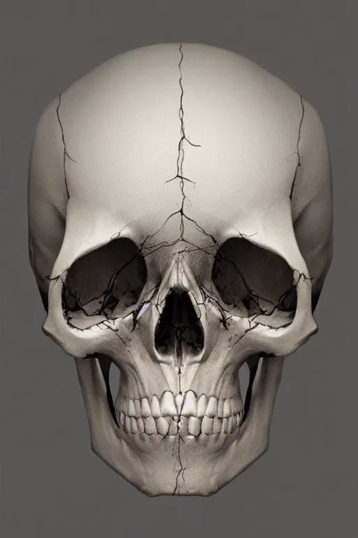 Image similar to Skull of woman covered in bony Bone cloth with open eyes, , creepy, macabre, Realistic, award winning artwork, trending on artstation, high quality printing, fine art with subtle redshift rendering