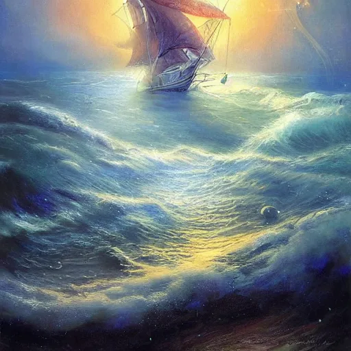 Prompt: a mind forever voyaging, fantasy, sea, cosmos, eternity, johan grenier